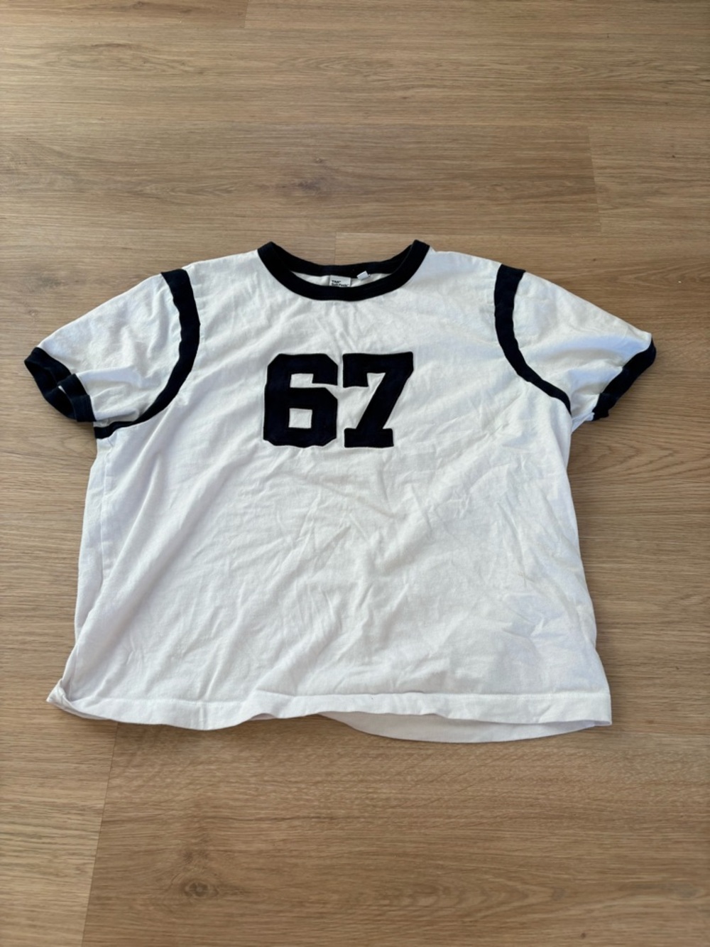 Aritzia White Ringer Tee with Black '67' Graphic